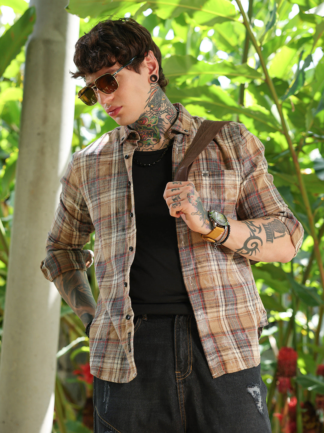 Campus Sutra Faded-Plaid Regular Shirt