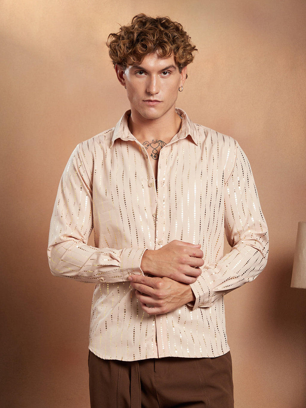 Campus Sutra Metallic-Vined Shirt