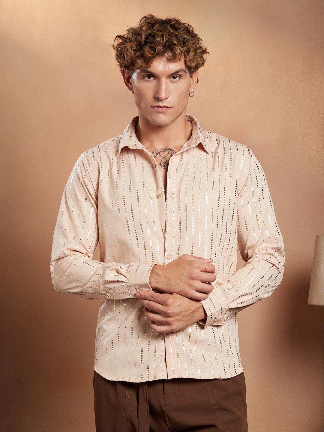 Campus Sutra Metallic-Vined Shirt