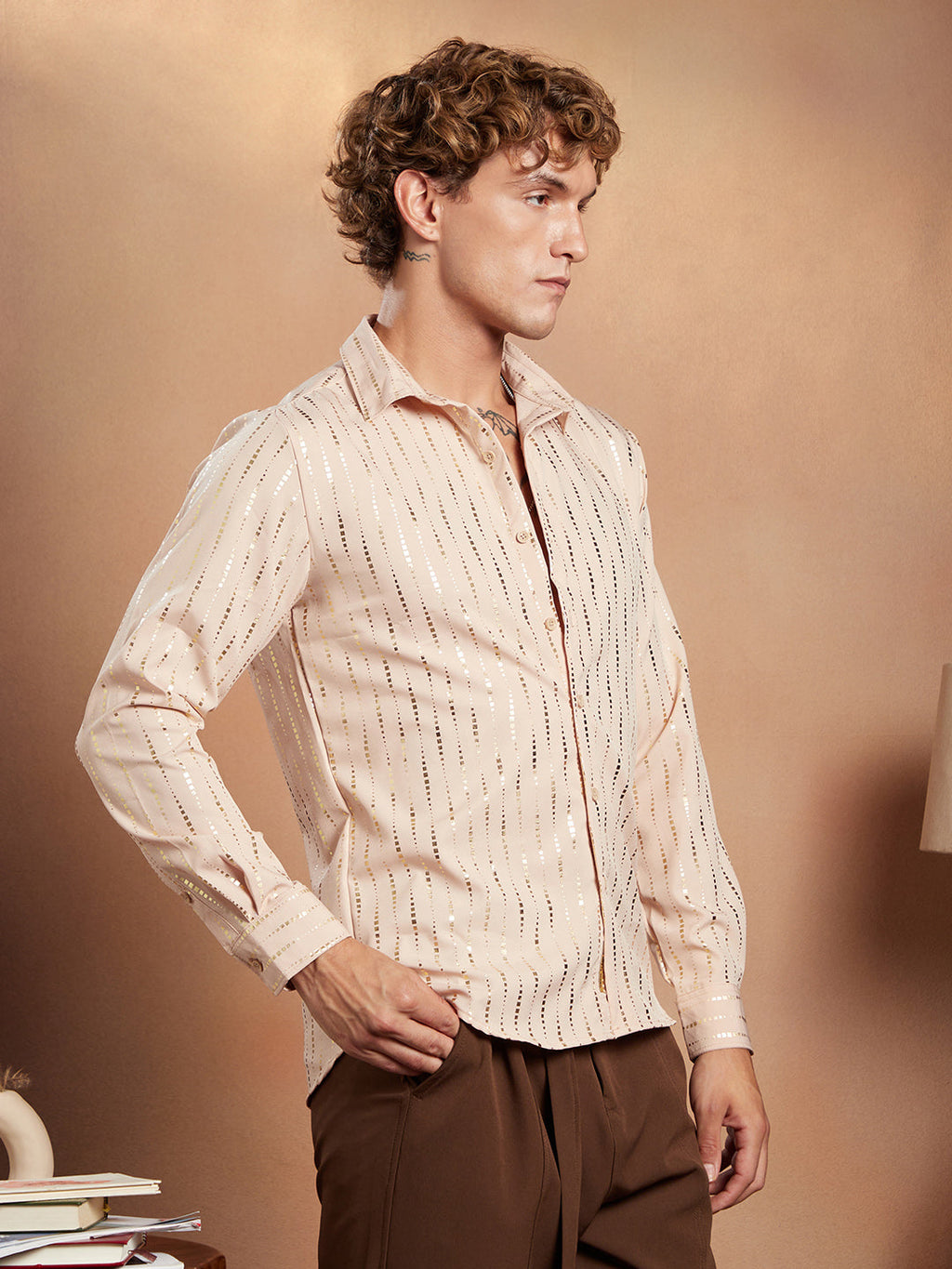 Campus Sutra Metallic-Vined Shirt