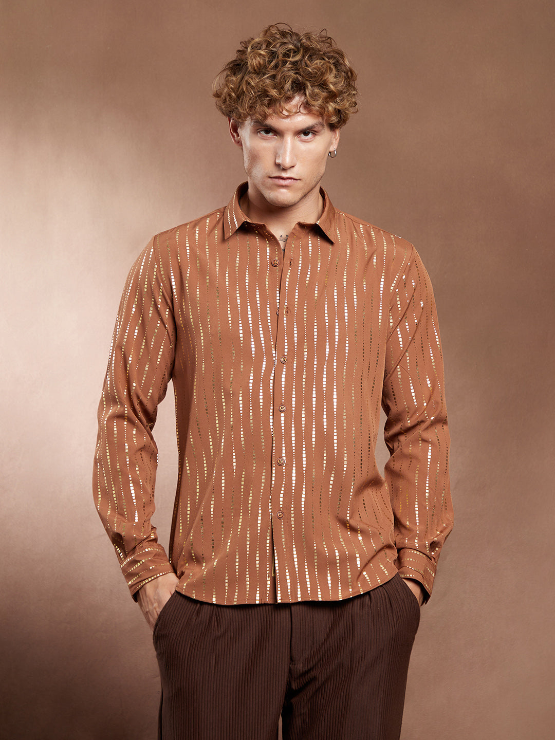 Campus Sutra Metallic-Vined Shirt