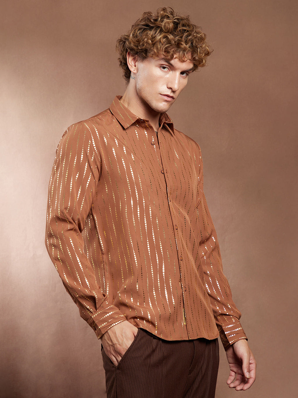 Campus Sutra Metallic-Vined Shirt