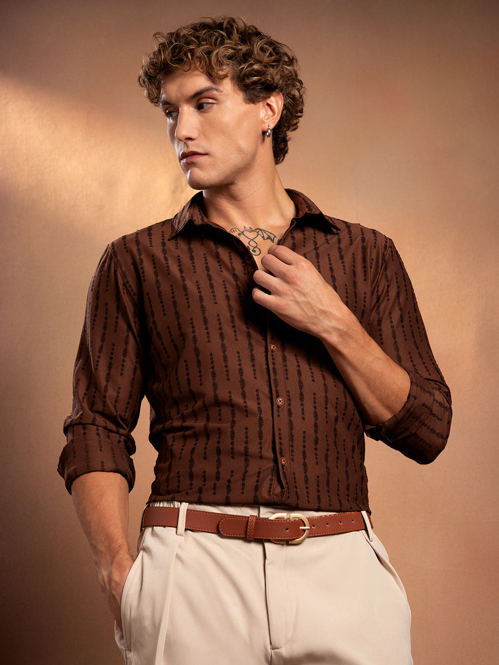 Campus Sutra Tassel-Weave Shirt