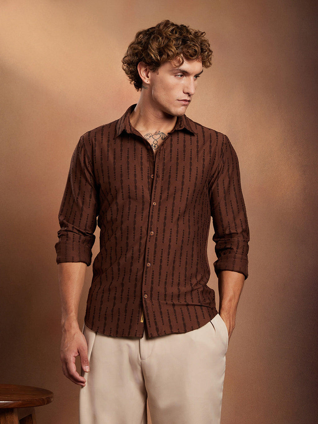 Campus Sutra Tassel-Weave Shirt