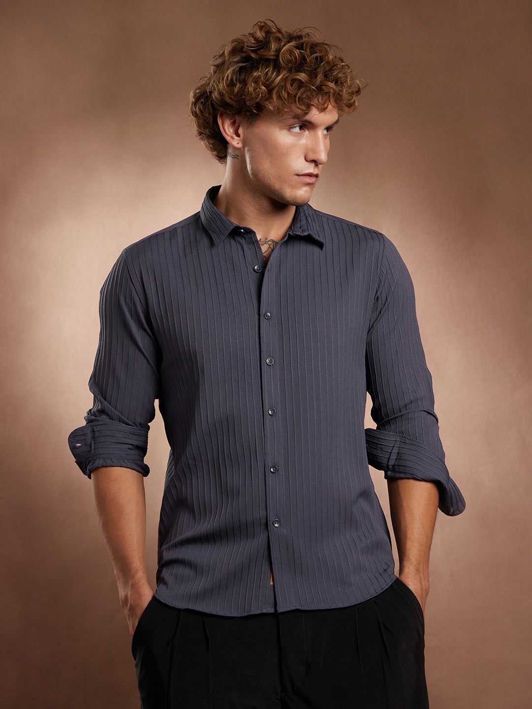 Campus Sutra Pinstripe-Tactile Shirt