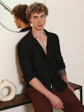 Campus Sutra Black Tailored Fit Spread Collar Full Sleeve Shirt