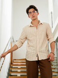 Campus Sutra Beige Textured Slim Fit Full Sleeve Shirt For Men