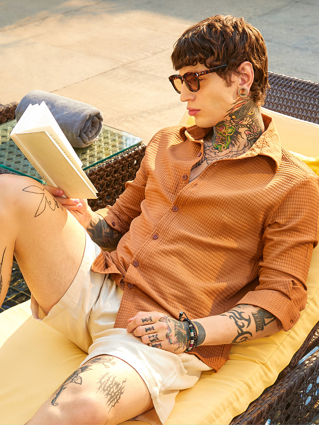 Campus Sutra Grid-Textured Shirt