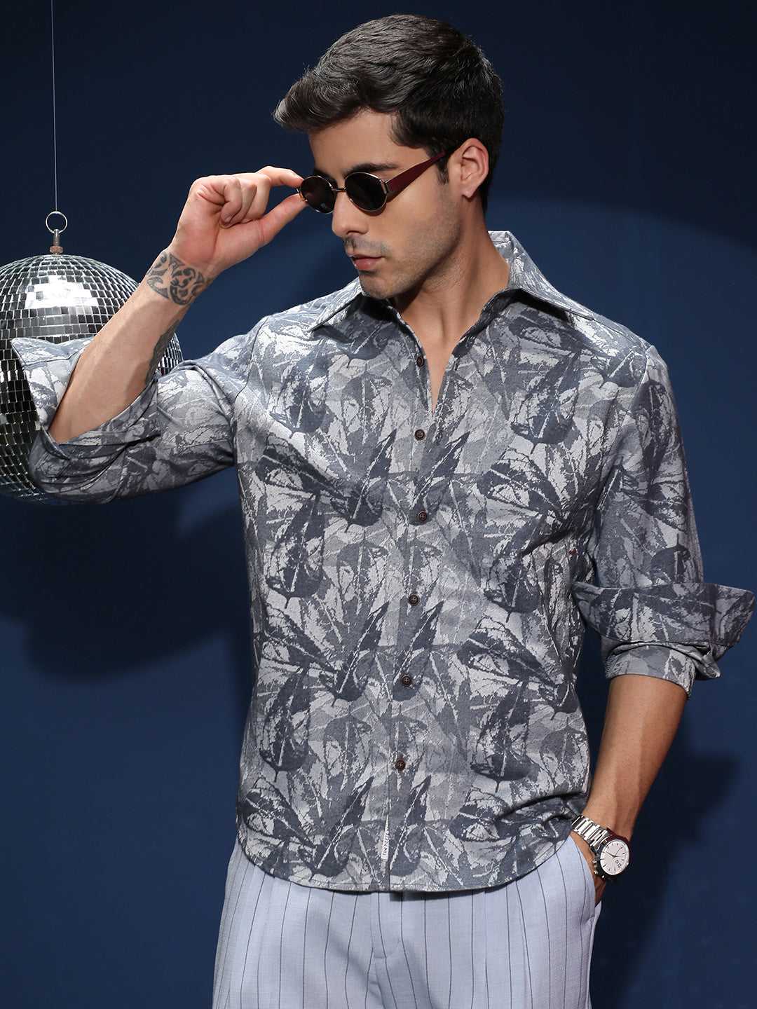 Campus Sutra Willow-Foliage Imprint Shirt