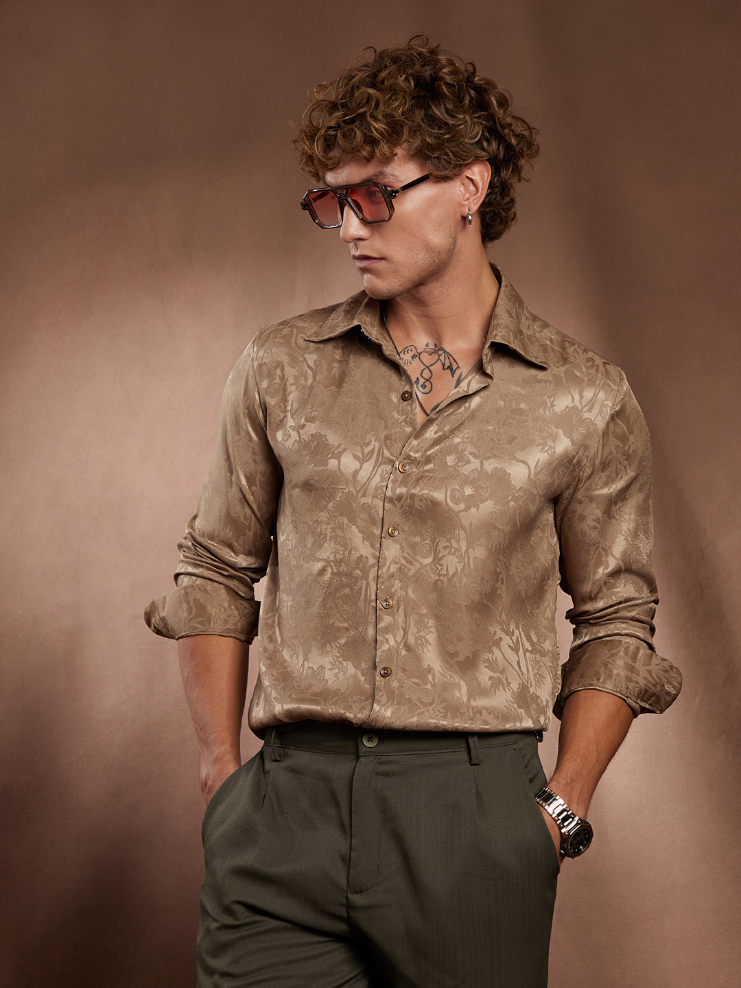 Campus Sutra Flora-Textured Shirt