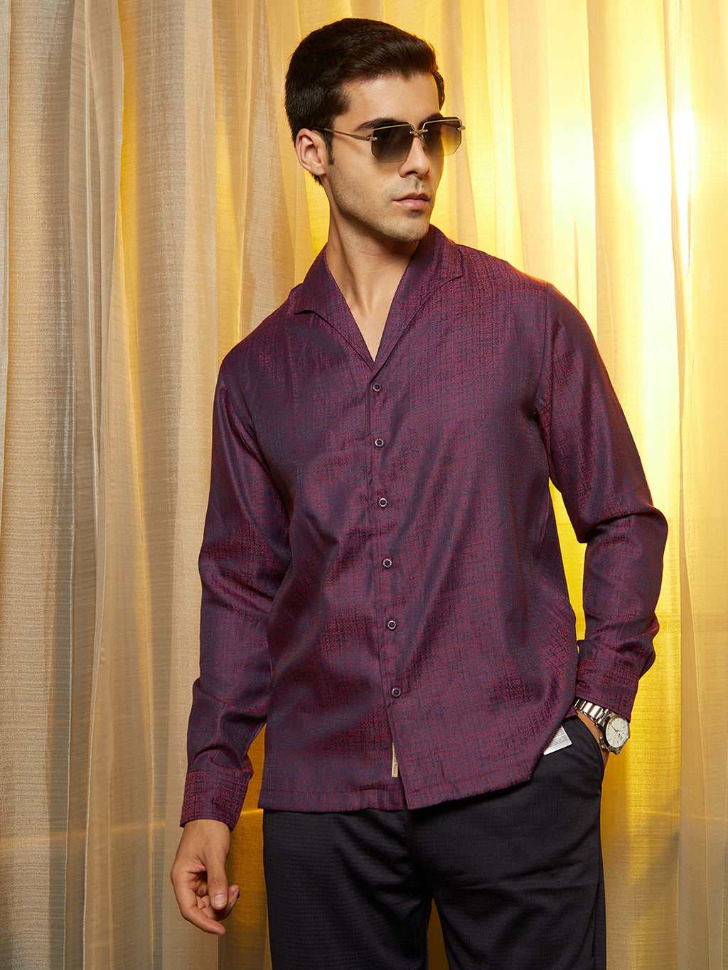 Campus Sutra Distortion-Texture Shirt