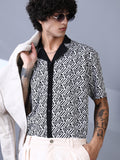 Campus Sutra Angleline-Imprint Cuban-Polo Shirt