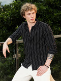 Campus Sutra Black Striped Cotton Blend Slim Fit Shirt