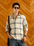 Campus Sutra Beige And Blue Checkered Cotton Blend Full Sleeve Shirt
