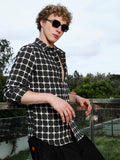 Campus Sutra Black And White Checkered Cotton Shirt - Tailored Fit, Full Sleeves
