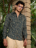 Campus Sutra Sacramento Green Roses-Lined Embroidered Shirt