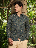 Campus Sutra Sacramento Green Roses-Lined Embroidered Shirt