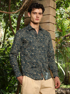 Campus Sutra Sacramento Green Roses-Lined Embroidered Shirt