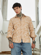 Campus Sutra Beige Abstract Printed Full Sleeve Shirt