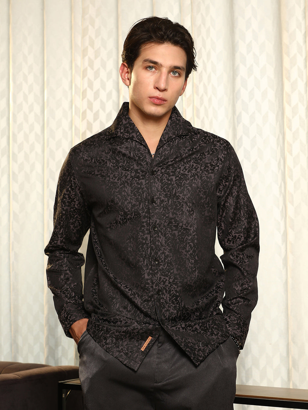 Campus Sutra Splatter-Jacquard Shirt