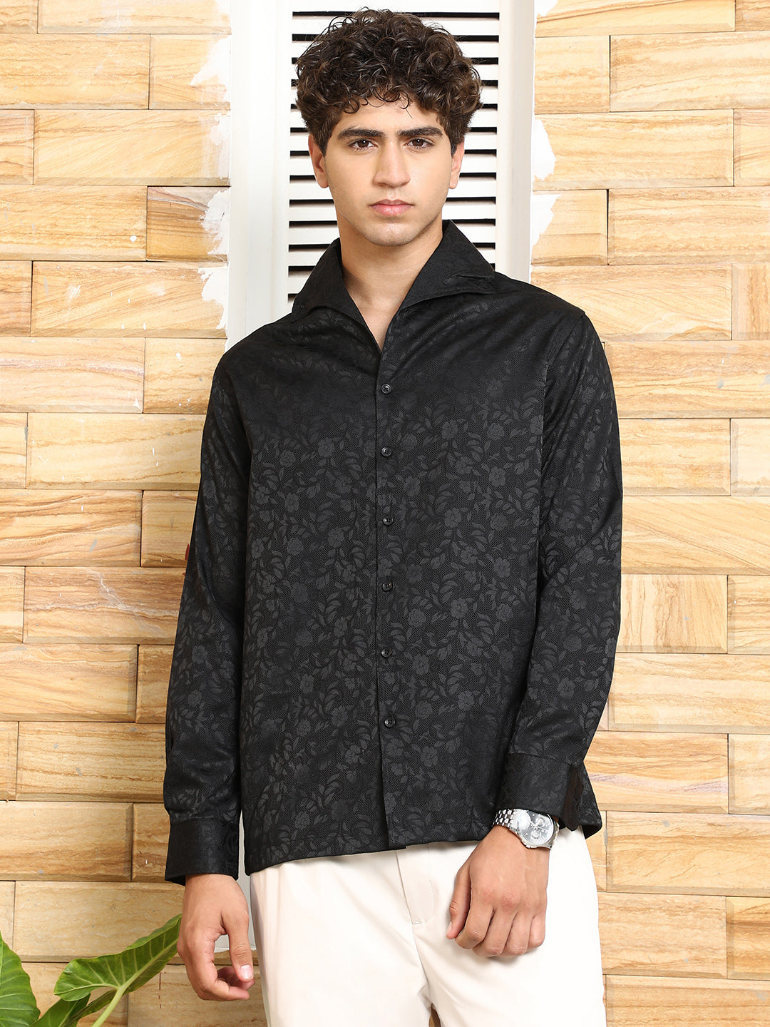 Campus Sutra Self-Flora Jacquard Shirt