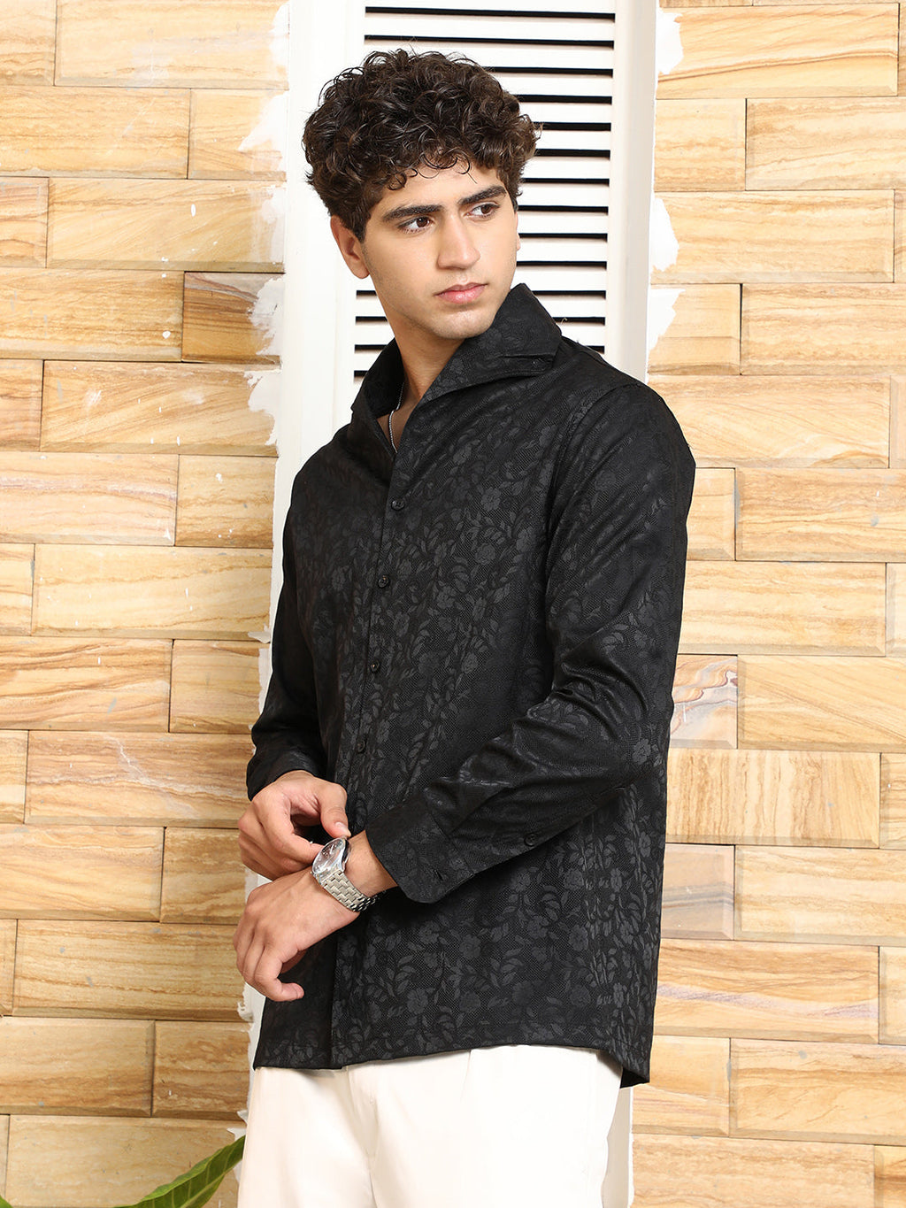 Campus Sutra Self-Flora Jacquard Shirt