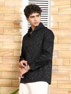 Campus Sutra Self-Flora Jacquard Shirt