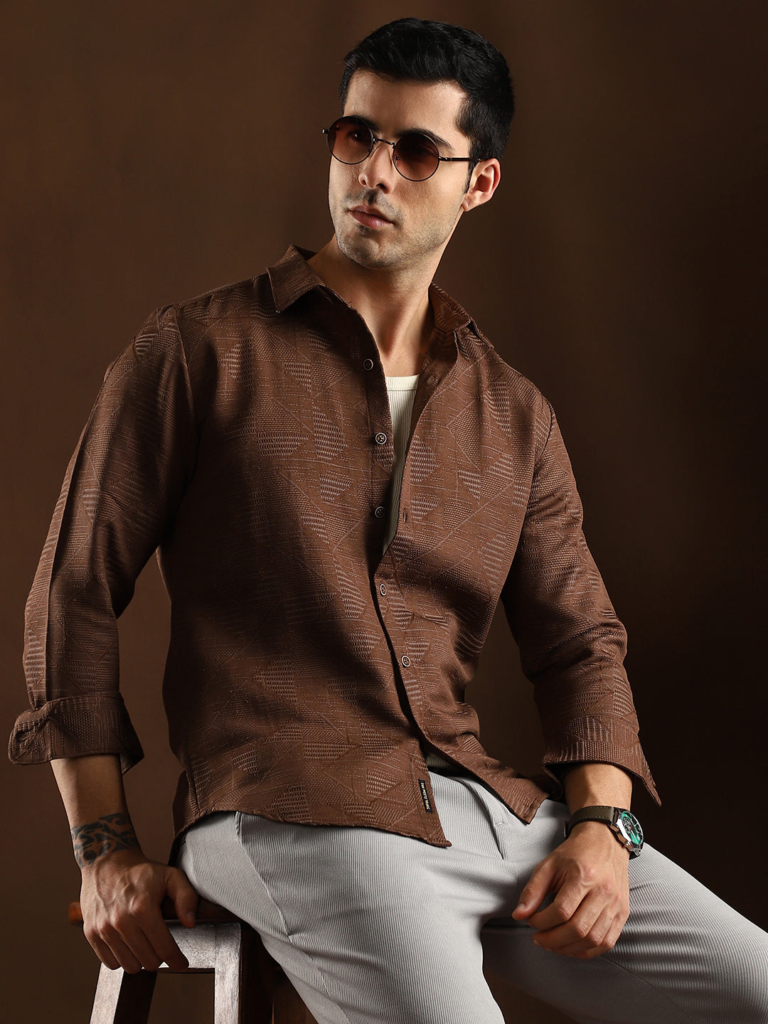 Campus Sutra Overlap-Weave Shirt