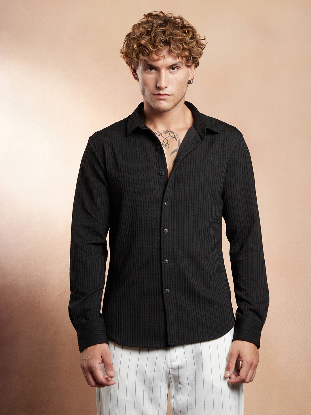 Campus Sutra Rope-Striped Tactile Shirt
