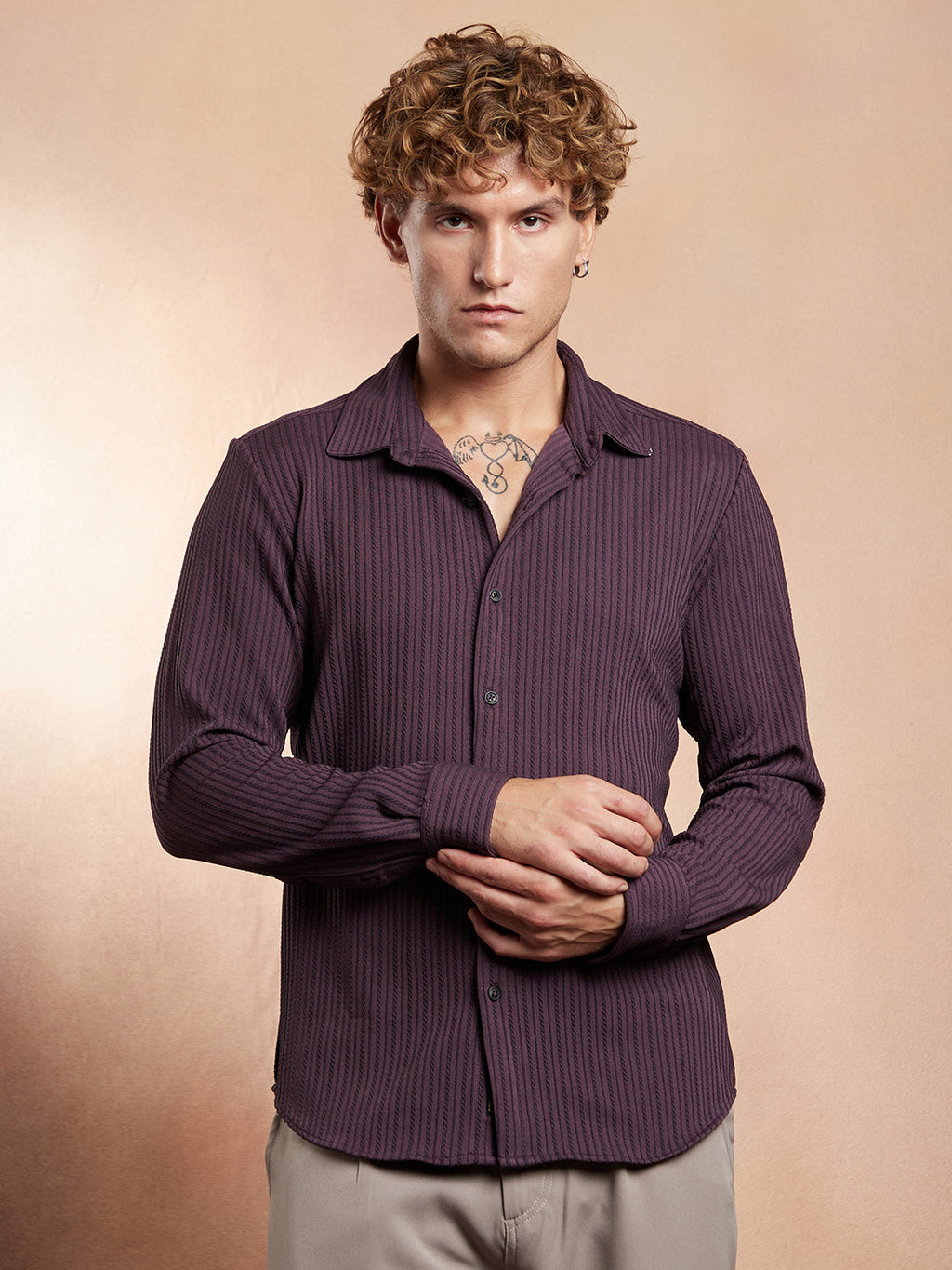 Campus Sutra Rope-Striped Tactile Shirt