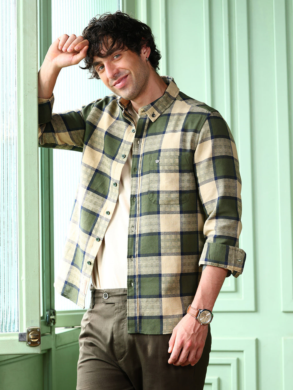 Campus Sutra Button-Down Block-Check Shirt