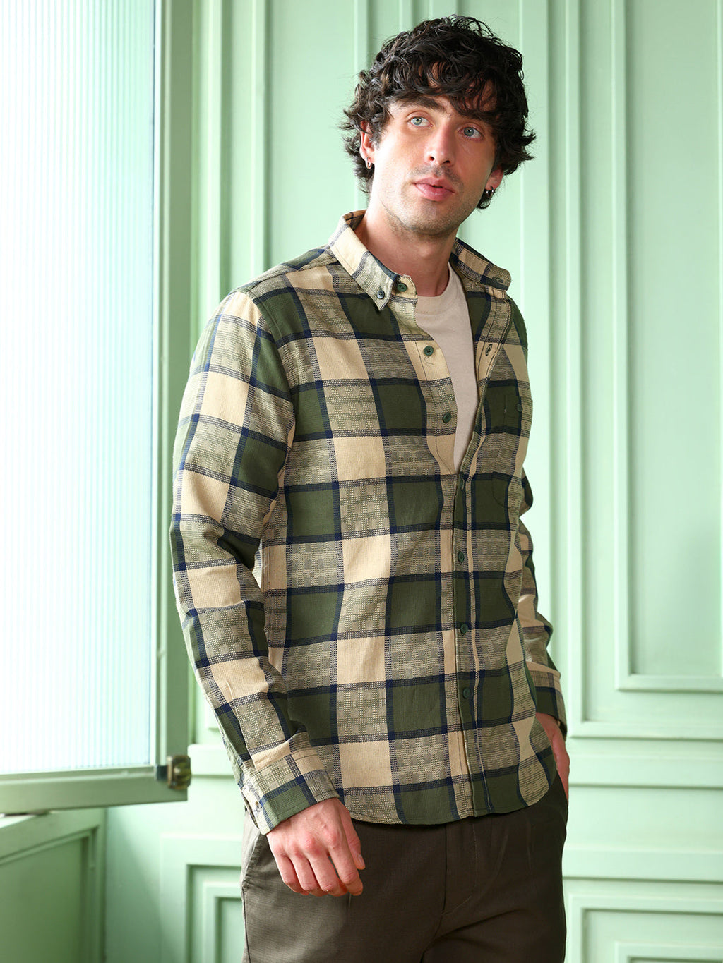 Campus Sutra Button-Down Block-Check Shirt