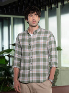 Campus Sutra Button-Down Tartan-Jacquard Shirt