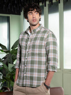 Campus Sutra Button-Down Tartan-Jacquard Shirt
