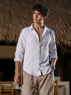Campus Sutra Rope-Stripe Jacquard Shirt