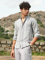 Campus Sutra Geo-Stripe Jacquard Shirt