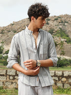 Campus Sutra Geo-Stripe Jacquard Shirt
