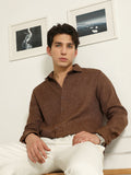 Campus Sutra Brown Textured Cotton Blend Full Sleeve Shirt