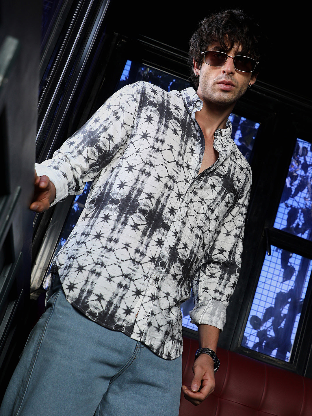 Campus Sutra Button-Down Geometric-Dye Shirt