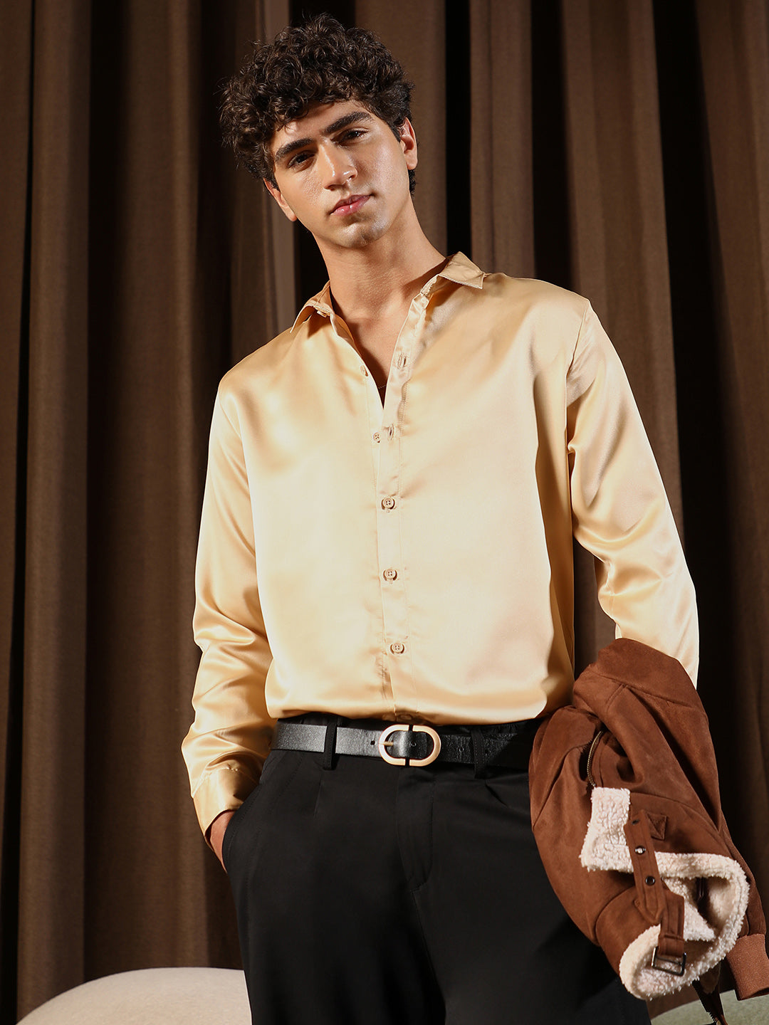 Campus Sutra Solid-Satin Regular Shirt