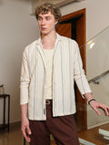 Campus Sutra Striped Cotton Cuban Collar Shirt