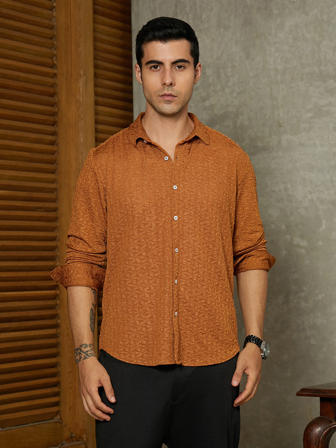 Campus Sutra Bloom-Textured Shirt