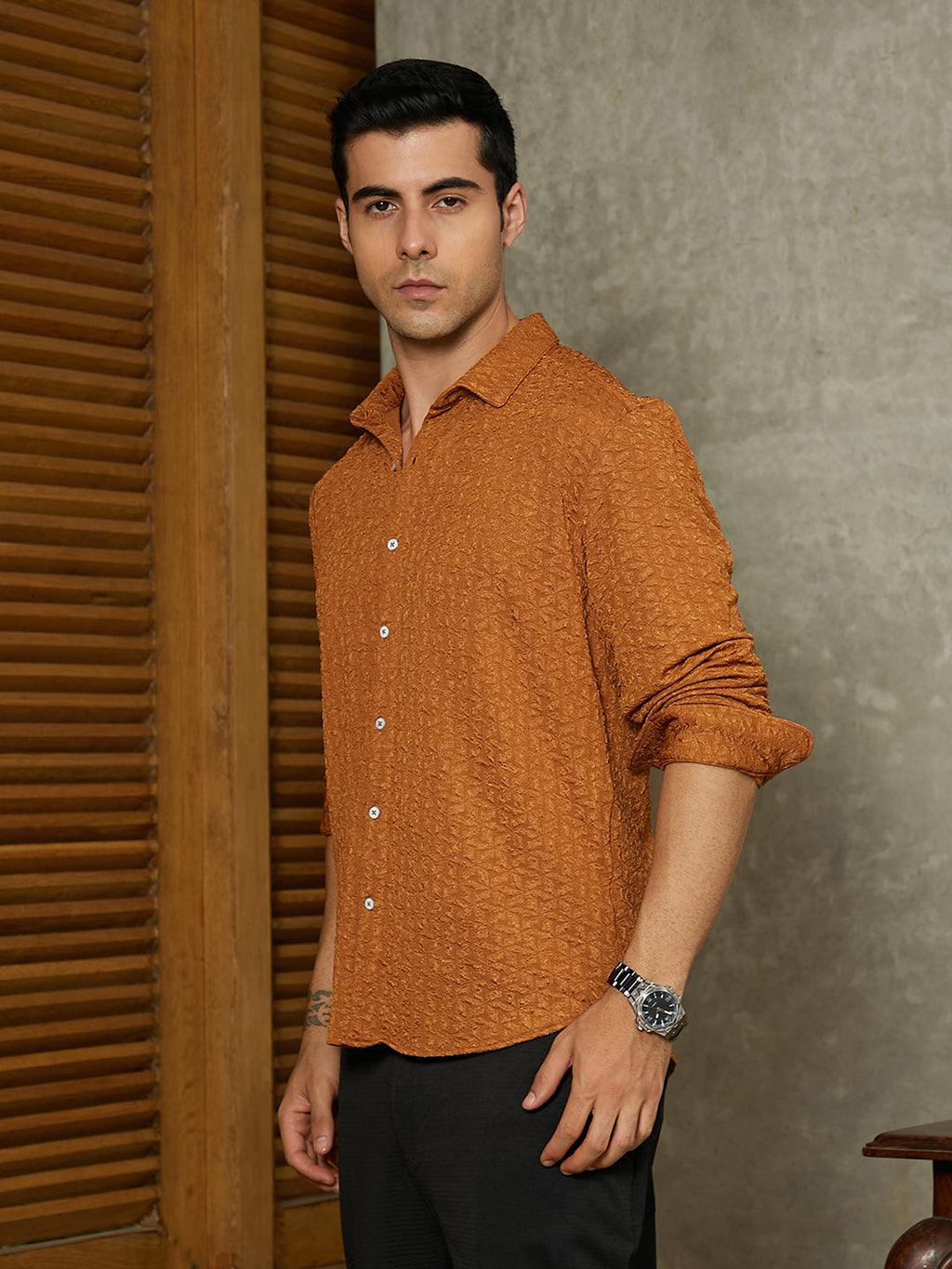 Campus Sutra Bloom-Textured Shirt