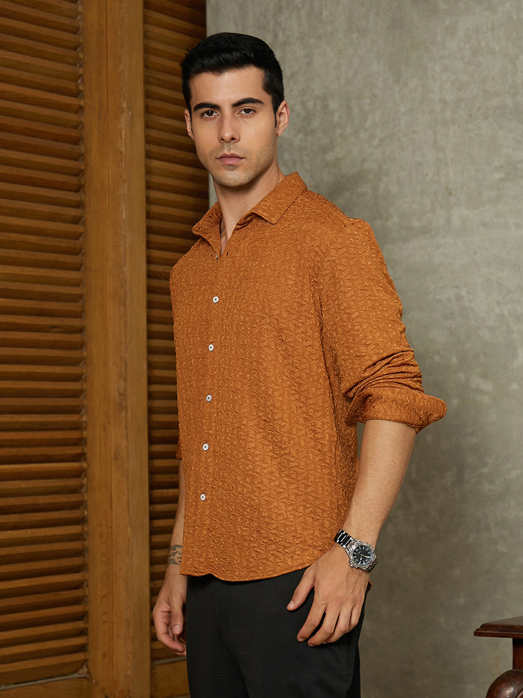 Campus Sutra Bloom-Textured Shirt