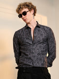 Campus Sutra Dark Grey Floral Self Design Slim Fit Shirt