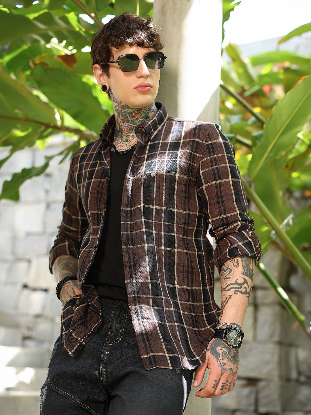Campus Sutra Tartan-Plaid Regular Shirt