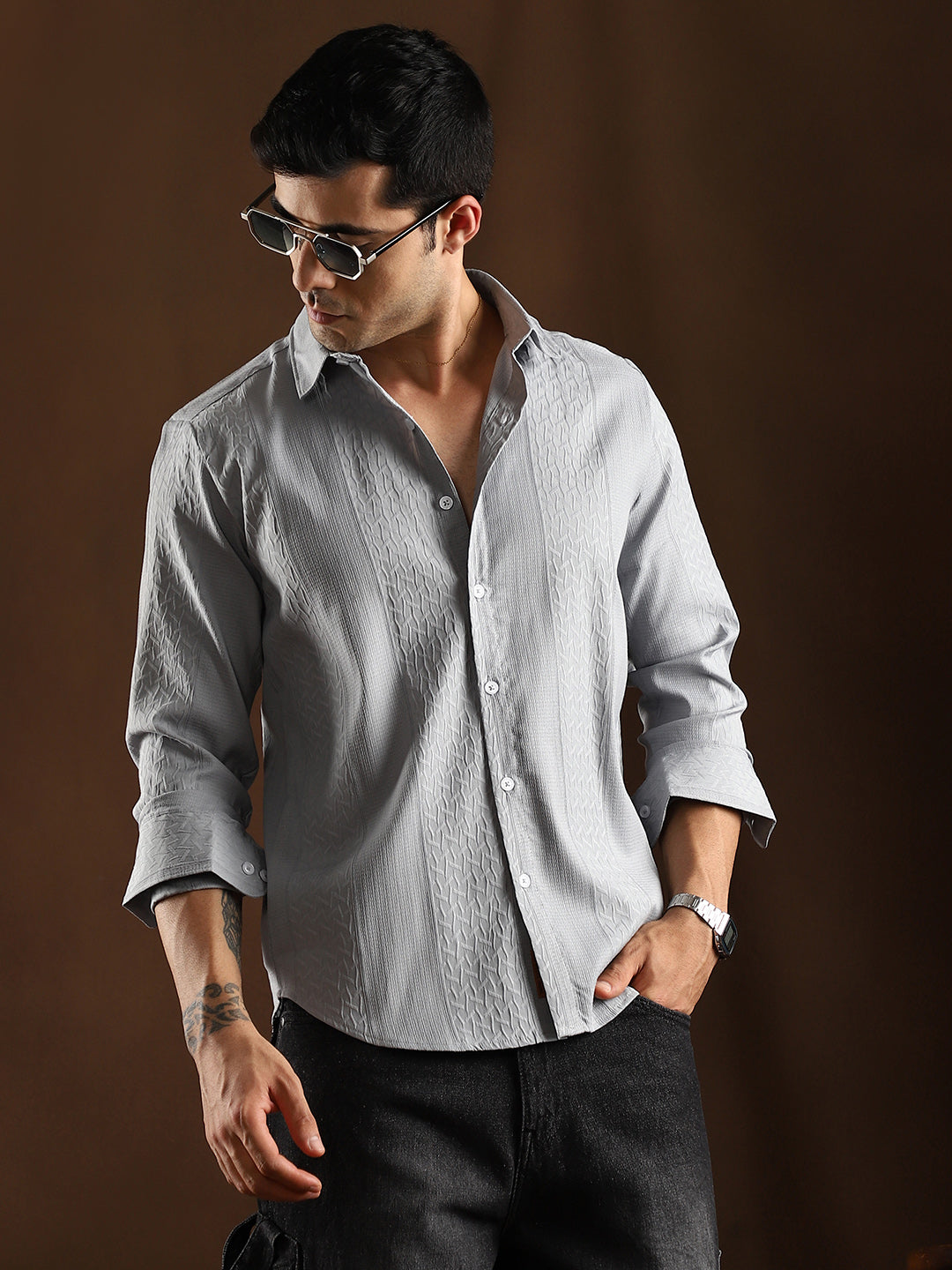 Campus Sutra Tactile-Panel Shirt