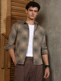 Campus Sutra Sand Beige & Midnight Black Gradient-Rhombus Jacquard Shirt