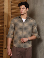 Campus Sutra Sand Beige & Midnight Black Gradient-Rhombus Jacquard Shirt