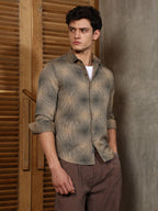 Campus Sutra Sand Beige & Midnight Black Gradient-Rhombus Jacquard Shirt